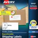 Avery Repositionable Printable Shipping Labels with Sure Feed, 2" x 4", White, 250 Blank Mailing Labels (58163)