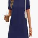 MEROKEETY Women's 2025 Summer Short Sleeve Mini Dress Casual Crewneck Color Block Knit Dresses Size (Small)