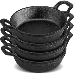 4Pack Mini Cast Iron Skillets, 6.3 x 6.3 x 1.5 Inch Frying Pan, Black Small Skillet, Cast Iron Pan with Handle, Mini Casserole Dish Skillets for Kitchen Baking Cooking Indoor Outdoor
