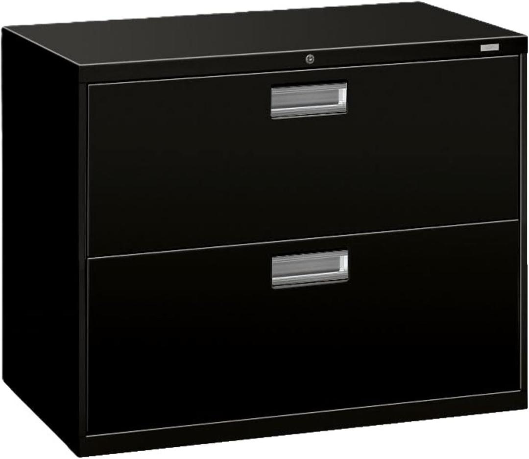 HON 2 Drawer Lateral File Cabinet with Lock, Metal Filing Cabinets for Offices, Hanging Files, and Under Desk, 18" Deep, Black