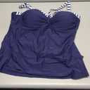 Talisea Women's Underwire Tankini Top Only Tummy Control Swimsuit Top Push Up Bathing Suit Top No Bottom Navy Blue White Stripes XXL