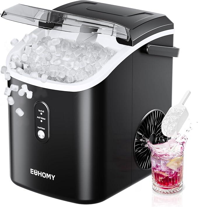 EUHOMY Nugget Ice Maker Countertop with Handle, Ready in 6 Mins, 34lbs Per Day, Removable Top Cover, Auto-Cleaning, Portable Sonic Ice Maker with Basket and Scoop, for Home/Party/RV/Camping (Black) EUHOMY Nugget Ice Maker Countertop with Handle, Ready in 6 Mins, 34lbs Per Day, Removable Top Cover, Auto-Cleaning, Portable Sonic Ice Maker with Basket and Scoop, for Home/Party/RV/Camping (Black)
