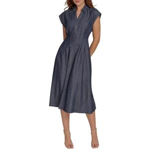 Tommy Hilfiger Women's Cap Sleeve Collared Waist Pleating A-Line Midi Shirt Dress (4)