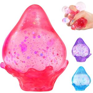 Glitter Water Drop Squishy,Malt Sugar Squishies Rain Drop,Stress Relief Fidget Squeeze Toy (Pink)