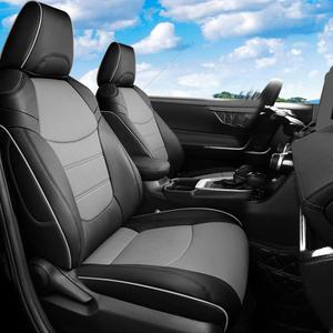 CocheFamilia Custom Fit RAV4 Hybrid Car Seat Covers for Select Toyota RAV4 Hybrid (Not for 2019-2025 Hybrid/Prime SE,XSE) 2019 2020 2021 2022 2023 2024 2025 - Full Set,Leather (Black and Grey)