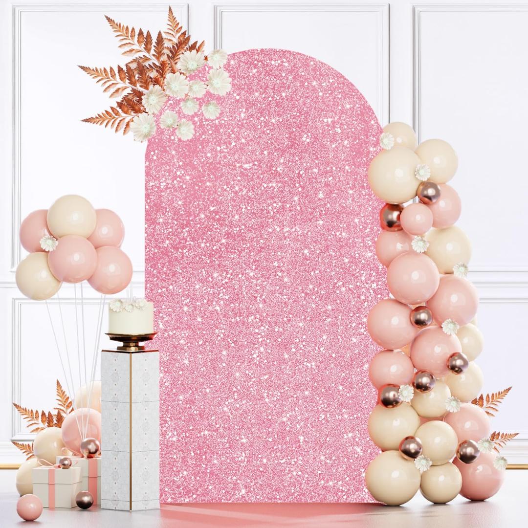 MODFUNS 7.2FT Arch Cover Pink Gold Sequin Spandex Arch Cover Wedding Arch Backdrop Cover Spandex Fitted Arch Stand Cover Glitter Arch Cover Backdrop Fabric for Baby Shower Bridal Shower Wedding Decor