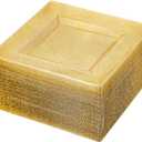 N9R 70 PCS Gold Glitter Plastic Plates, 6.5 Inch Gold Dessert Plates Disposable, Premium Appetizer Square Plate for Party, Wedding and Birthday