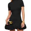 Lenader Women Sexy Bodycon Dress Turtleneck Short Sleeve Mini Dress Mock Neck Bubble Dresses Homecoming Dresses Party Dresses, Black, Medium