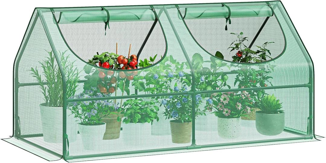 GreatBuddy Portable Mini Greenhouse, 336Ft, High-Density PE Plant Cover with 2 Roll-up Zipper Windows, Perfect for Indoor Outdoor Plant Growing