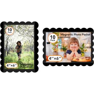Mingting Magnetic Picture Frame, 10 Pack Magnetic Frame Reusable, Magnetic Photo Frames for Refrigerator 4x6 With Wavy Border, Refrigerator Magnets for Pictures Suitable Home, School, Office (Black)