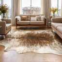 AROGAN Western Decor Faux Fur Cowhide Rug, 4.6 x 5.2 Feet Premium Animal Skin Cow Hide Rug, Sturdy Cow Print Rugs for Wall Decor, Western Floor Carpet for Bedroom Living Room, Brownish