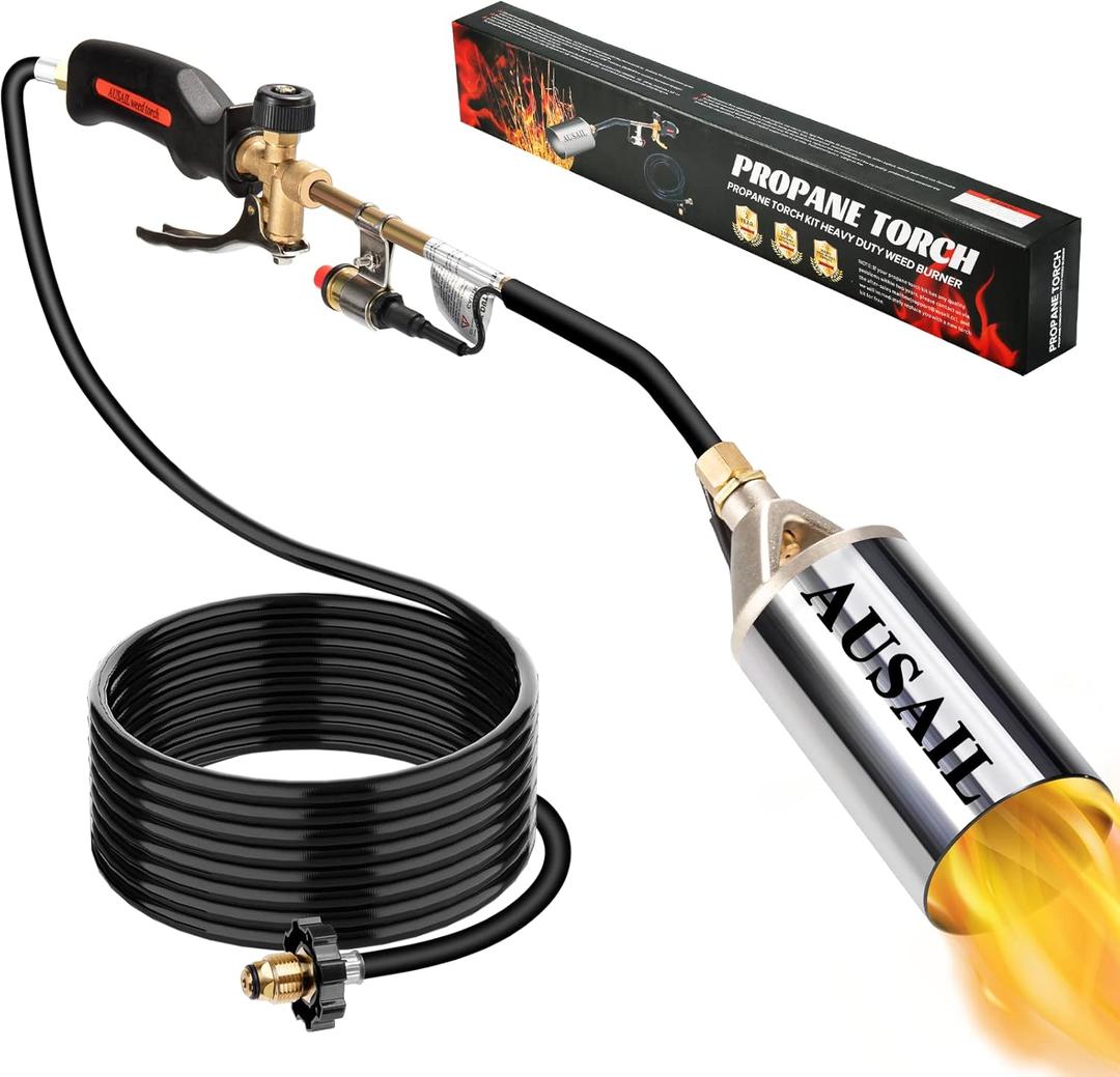 Propane Torch Weed Burner,Blow Torch,Heavy Duty,High Output 1,800,000 BTU,Flamethrower with Turbo Trigger Push Button Igniter and 10 FT Hose for Roof Asphalt,Ice Snow,Road Marking,Charcoal