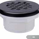 Black Shower Drain No Caulk PVC Compression Hidrop Shower Drain Kit with 4-1/4" Stainless Steel Round Grid Cover, Matte Black