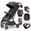 Bombi Bbee V2 Lightweight Baby Stroller - Premium Vegan Leather, One-Hand Fold, Infinite Recline, Aircraft-Grade Aluminum Frame, XXL Canopy, and Ample Storage Umbrella Stroller - Hickory