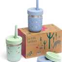 Elk and Friends 10oz Stainless Steel Kids + Toddler Drinking Cups | The Original Mason Jar with Sleeves + Lids | Silicone Straws | Smoothies | Storage Jar | Spill Resistant | Dishwasher Safe | 2 Pack (Sage/Misty Blue)