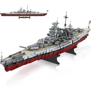 NUTCRACKER Battleship Bismarck Building Block Set - Large MOC Military World-Bismarck Class Battleship Model, Collectible Display Battle Ship Boat Toys Sets for Adults Teens Boys 14+ (2081Pieces)