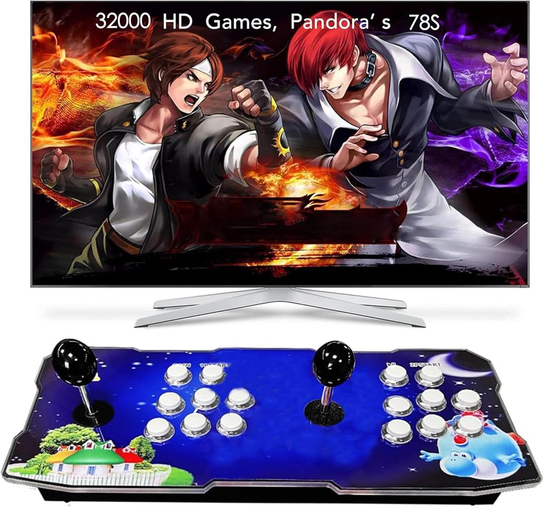 FVBADE [30000 Game in 1] 70S Pandora Box mini Arcade Console for Children Compatible PC & Projector & TV ,3D Games 1-4 Players Double Joystick Favorite List Game Category Save/Search/Hide/Pause Games (Blue)