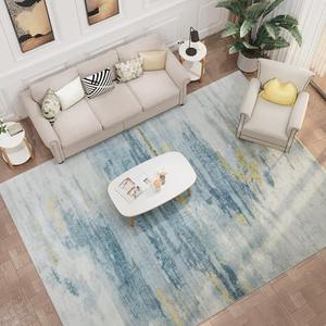 Modern Abstract Area Rug - 5x7 ft. Area Rug Carpet, Non-Slip Non-Shedding Washable Rugs for Living Room and Bedroom, Smoke Navy & Yellow, 5' x 7'
