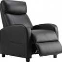 Sweetcrispy Recliner Chair PU Leather Recliner Sofa No Massage, Home Theater Seating with Lumbar Support, Adjustable Push Back Overstuffed High-Density Sponge Reclining for Living Room, Black, 34.3"D x 26.7"W x 38.6"H