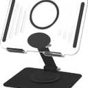 Adjustable Clear Tablet Holder, Foldable Acrylic Tablet Stand,360 Degree Rotating Aluminum Base for Home Office Desk, Portable iPad Stand for Desk (Black 2)
