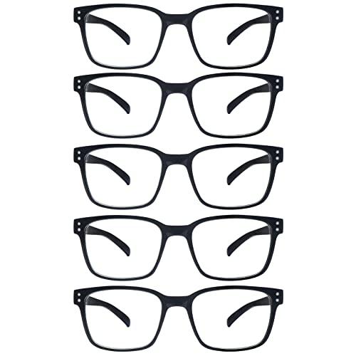 SIGVAN Blue Light Blocking Reading Glasses for Men Women Computer Spring Hinge Readers Square Frame Glasses 5 Packs (5 Black, 0)