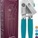 Premium Multifunctional Magnetic Manual Can Opener and Bottle Opener, Heavy Duty Stainless Steel Sharp Cutting Blade and Oversized Easy Turn Knob, Soft-Touch Handle, Kitchen Use, Teal