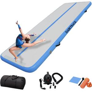 DAIRTRACK Inflatable Gymnastics Air Mat 10ft/13ft/16ft/20ft Tumble Track Tumbling Mats for Home Use/Gym/Training/Cheerleading/Yoga/Water (9.84ftx3.3ftx4inch, Light blue)
