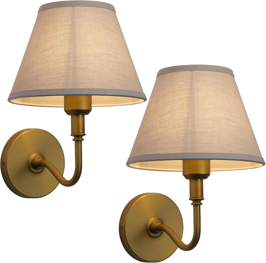 Classic Sconce Wall Lighting Set of 2 with Boho Linen Fabric Shade, 2 Pack