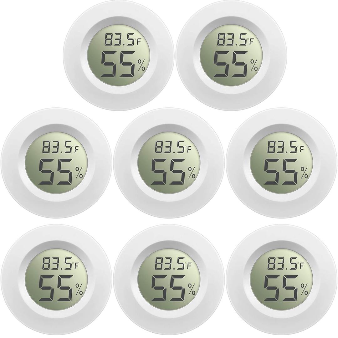 Weewooday 8 Pcs Mini Hygrometer Thermometer Round Digital Humidity Gauge Monitor Electronic Humidity Temperature Meter LCD Display Indoor Outdoor Hygrometer Thermometer for Home Kitchen (White)