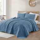 Exclusivo Mezcla California King Quilt Bedding Set, Lightweight Soft Bedspreads Coverlets with 2 Pillow Shams, Modern Grayish Blue Oversized Quilts King Size for All Seasons