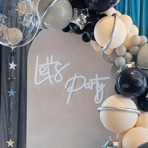 2 x Let's Party Felt Sign for Balloon Arch - Large Letters Reusable for Party Backdrop, Birthday, Graduation, Wedding, Bachelorette, Christmas, Home Bar, Man Cave Wall Decor - White, 4mm Thick