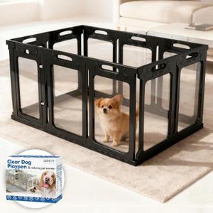 Clear Dog Playpen with Door - Height 30 Inch, 10 Panels - Reduces Indoor Puppy/Small Dog Anxiety, Black