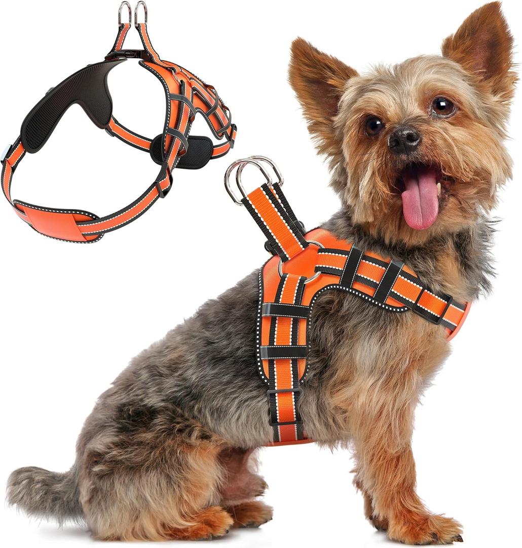 Dog Harness for Small Dogs Back D-Ring Control No Choking Pressure-Free Chest Design Comfortable Padded Adjustable Reflective Vest Harness for Daily Walks Training Easy Control Outdoor Use Secure Fit (Orange)