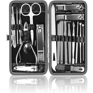 Manicure Kit, Okom Manicure Set, Travel Essentials Nail Kit, Includes Nail Clippers, Nail File and Pedicure Tools for Feet Pedicure Kit, Gifts for Men and Woman, Grooming Kit(19Pcs) (Large (Pack of 1))