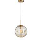 Amber Glass Globe Pendant Light Fixtures 7.8 Inch Modern Concave Glass Ball with Brass Finish Pedant Hanging Lamp(Amber)