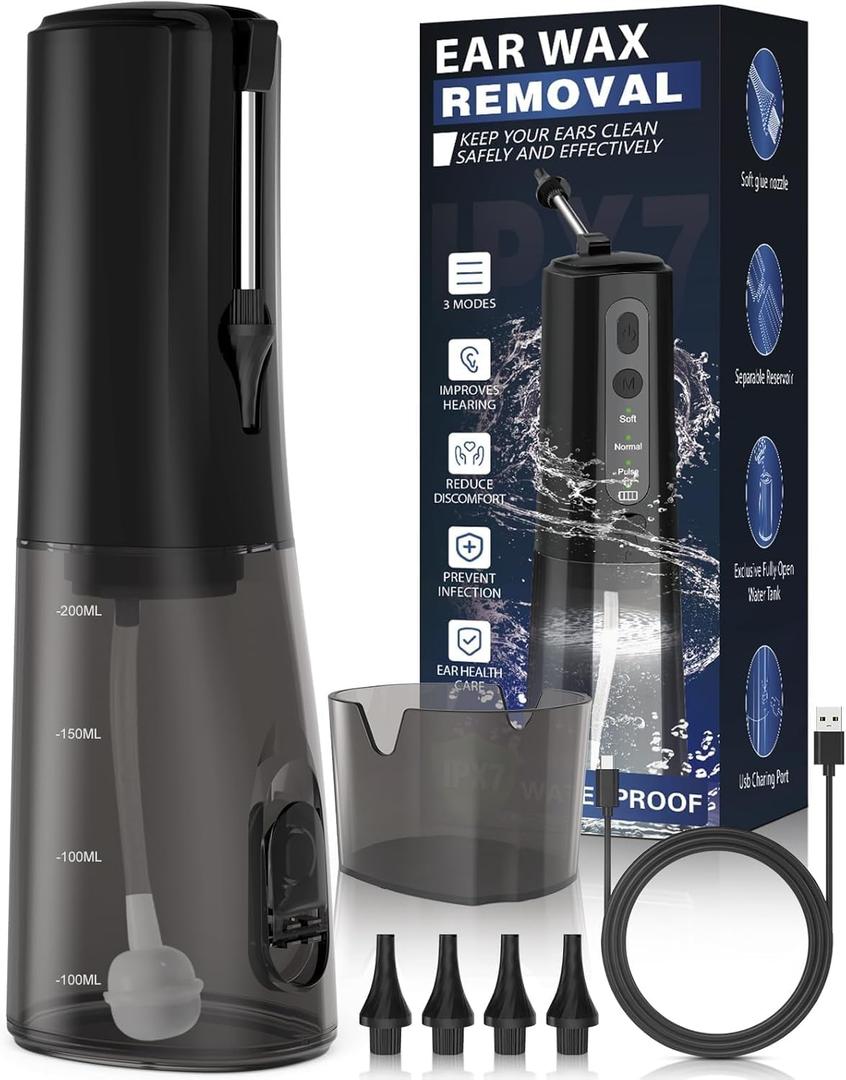 Ear-Wax-Removal, Electric Ear Irrigation Flushing System, Water Powered Ear Cleaner for Earwax Buildup, Rechargeable Ear Wax Removal Tool, Safe and Effective Ear Cleaning Kit for Adults and Kids