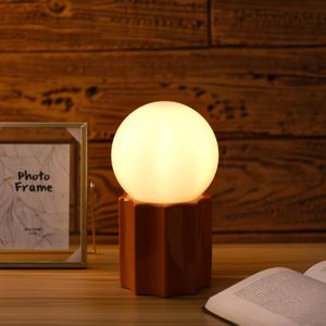 Modern Ceramics Table Lamp Khaki Ceramic Base White Jade Round Ball Glass Accent Lamp
