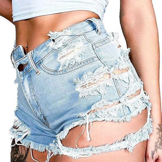 Women's Ripped Distressed Skinny Denim Shorts Sexy Ripped Jean Hot Pants Shorts for Women, 2XL