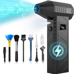 DEGGE 10000mAh Compressed Air Duster, 180000RPM Electric Air Duster with Display Screen & Light, 4 Gear Adjustable Cordless Rechargeable Turbo Car Dryer Jet Air Blower for Keyboard,Computer,Car,Home (Black)