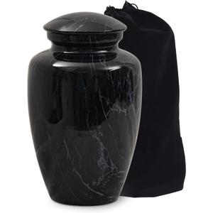 Black Marble Finish Urn for Ashes Adult Male Female,Large Cremation Urn for Human Ashes Men and Women,Memorial Urn for Dad/Father/Grandpa/Brother(Includes Velvet Bag)