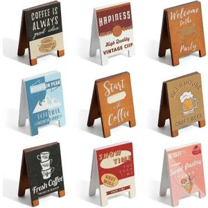 9PCS Miniature A-Frame Wooden Signs, Mini Shop Sign Decor for Dollhouse, Desktop Display, Mini Scene Styling, Cafe Bakery Bar Sign Ornaments with Memo Clip Display Use