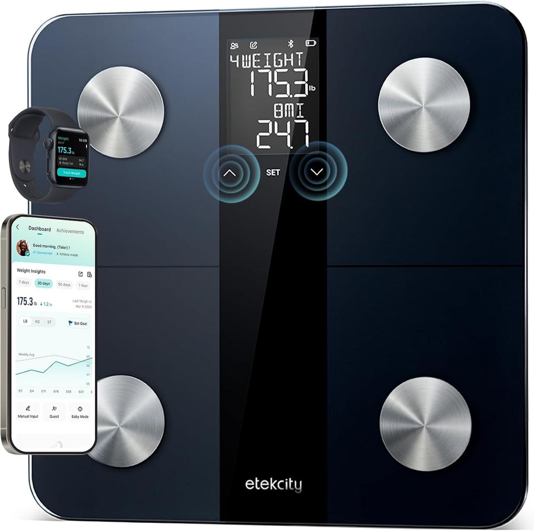 Etekcity Upgraded Smart Scale for Body Weight, FSA&HSA Eligible, Bathroom Digital Scale with BMI, Body Fat, Muscle Mass, 13 Metrics with a Large Display, Support Offline Mode and Apps Connection (11 x 11 inches)
