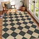 Lessymo Checkered 3x5 Outdoor Patio Rug, Washable Easy Jute Rugs for Entryway Indoor Outdoor Living Room Carpet, Farmhouse Non Slip Door Mat for Backyard Bedroom, Diamond Black/Beige (Black/Checker Board-1)