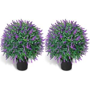 WAYNHUI Tall Artificial Lavender/Rose Topiary Ball Tree Set of 2 Pack Potted Bushes UV Resistant Potted Plants for Indoor Outdoor Home Garden (Lavender)