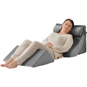 Axelrod 4PCS Orthopedic Bed Wedge Pillow Set, Post Surgery Foam for Back, Neck and Leg Pain Relief Comfortable & Adjustable Ortho Pillows- Anti Snoring, Heartburn, Acid Reflux & GERD Sleeping Grey (21.8'' Wide)