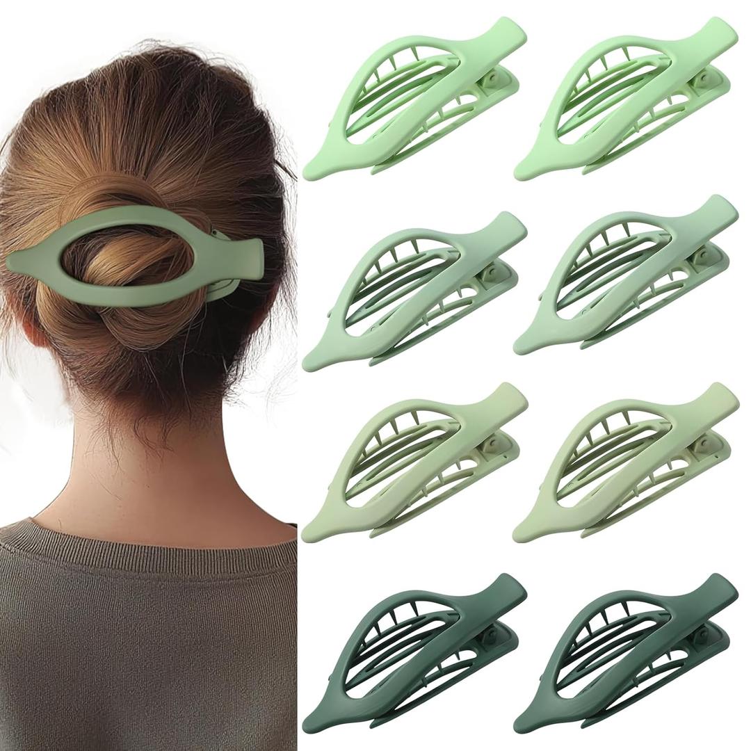 2 x 8 Pack Green Flat Hair Clips  Matte Large French Green Claw Clips for Women & Girls, No-Slip Strong Hold Gradient Barrettes for Thick or Thin Hair, Nature Inspired Cottagecore Look