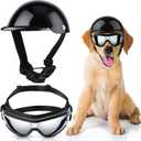 2 Pcs Dog Sunglasses and Pet Helmet Set, Dust Wind UV Protection Dog Helmet and Goggles Adjustable Puppy Motorcycle Helmet Bike Hat for Medium or Large Pet