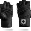 Harbinger Pro Wristwrap Gloves 3.0 - Enhanced Grip, Superior Wrist Support, Breathable 4-Way Stretch Lycra, Durable Leather Palm, Half-Finger Design for Weightlifting, Fitness Training, Women's (Large, Black)