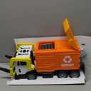 JOYIN Large Friction Powered Garbage Truck Toy Set, Includes Dumpster, Trash Bins, and Learning Cards for Kids, Orange