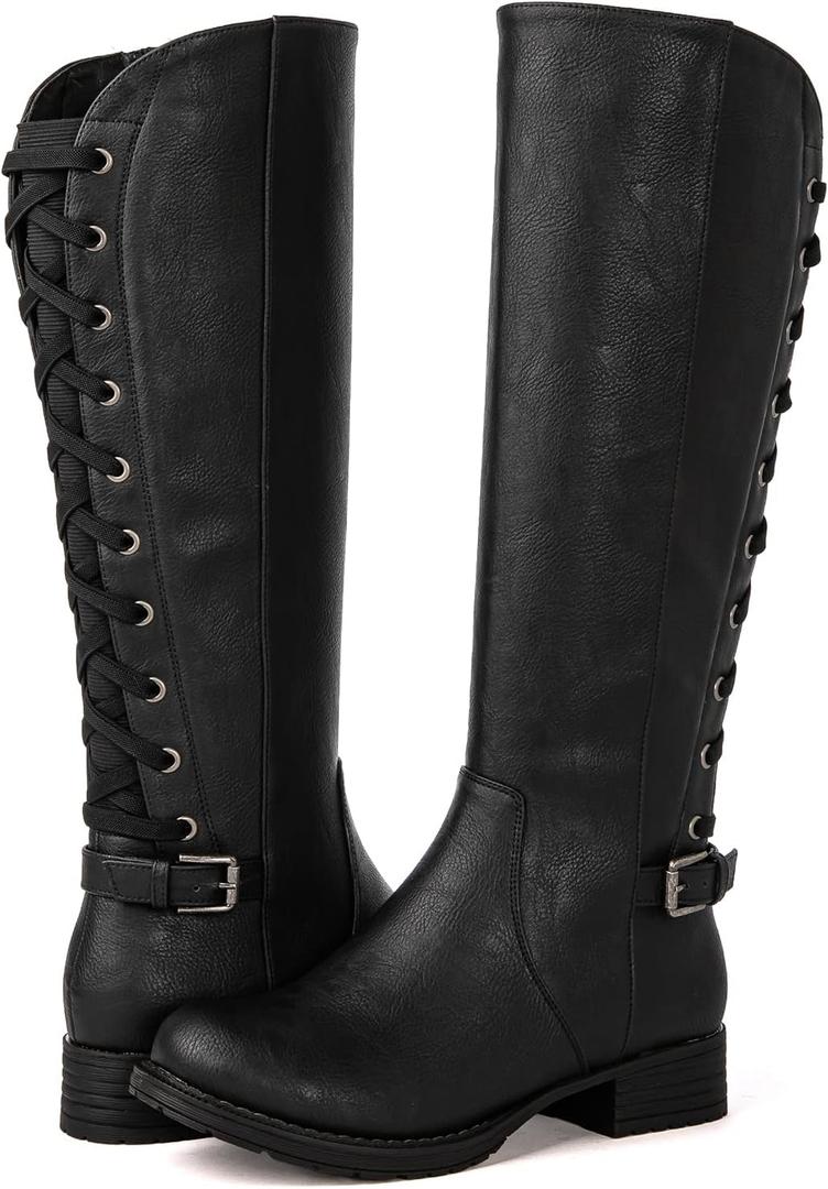 GLOBALWIN Women's Quilted Knee High Fashion Boots Strappy Boots For Women, size 